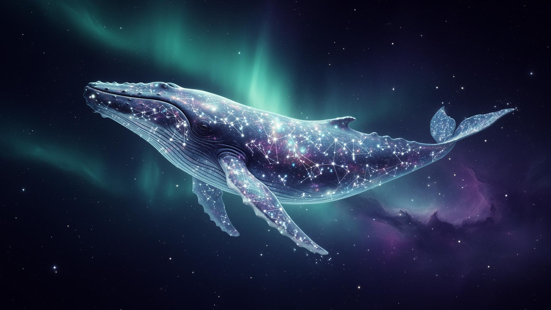 Cosmic whale of Technowhales swimming through a nebula